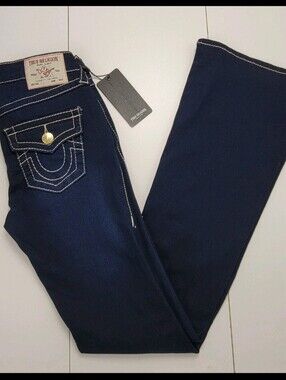 True Religion Becca Big T Flap Bootcut Jeans Dark Oak Wash Women Size 25 New